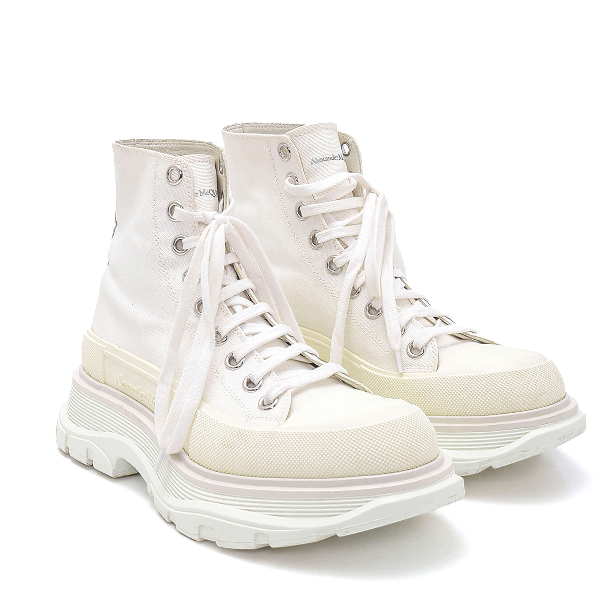 Alexander McQueen - White Canvas Lace Up Tread Slick High Top Sneakers